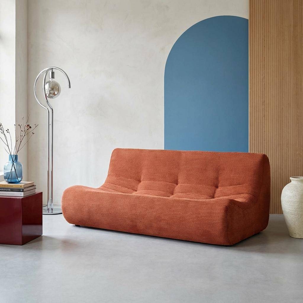 Poltrona in velluto a coste 3 posti Terracotta - 182x105x72 cm,sweeek,Photo1