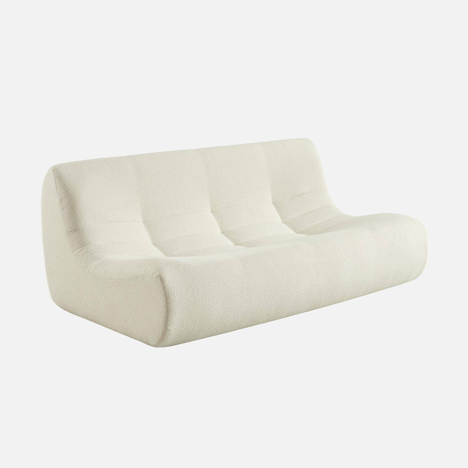 Poltrona a tre posti in tessuto bouclé strutturato Bianco - 182x105x72 cm,sweeek,Photo2