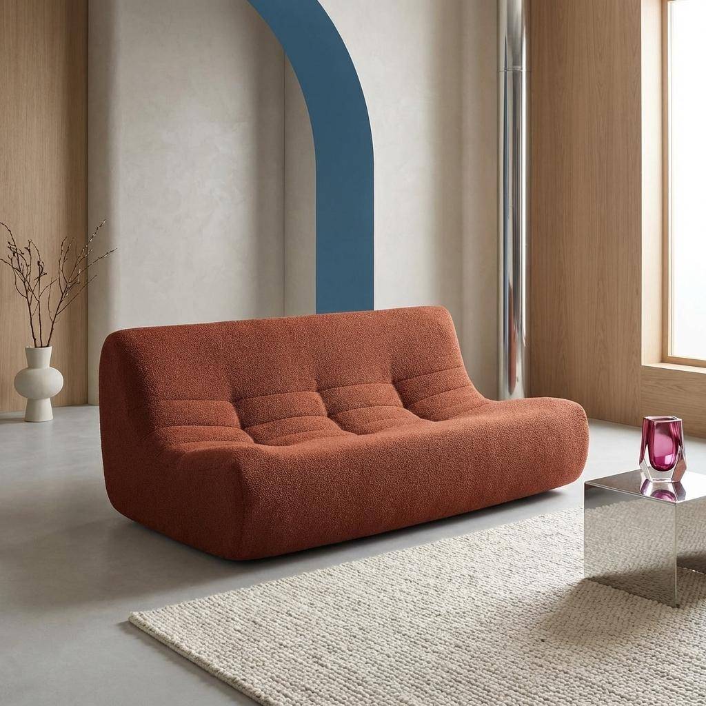 Poltrona a tre posti in tessuto bouclé strutturato Terracotta - 182x105x72 cm Photo1