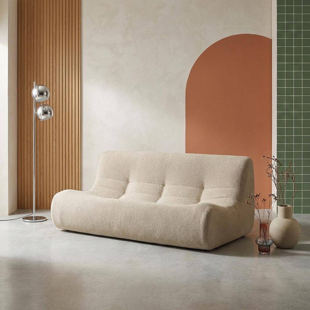 Poltrona a tre posti in tessuto bouclé strutturato Beige - 182x105x72 cm Photo1