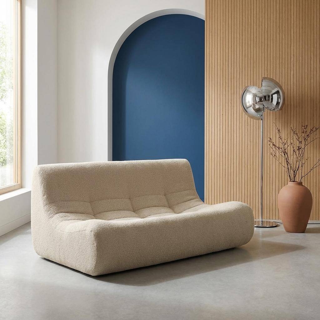 Poltrona a tre posti in tessuto bouclé strutturato Beige - 182x105x72 cm Photo2