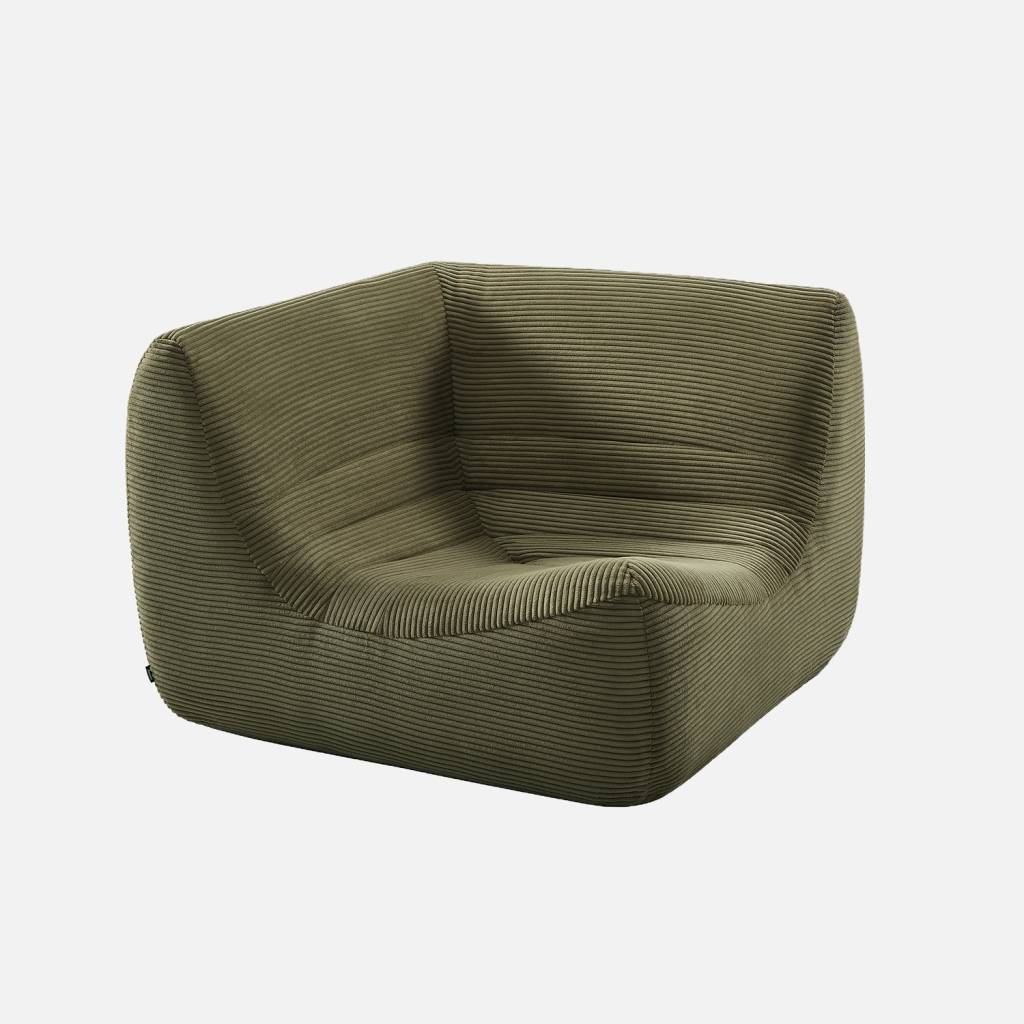 Chauffeuse d'angle velours côtelé 1 place kaki
