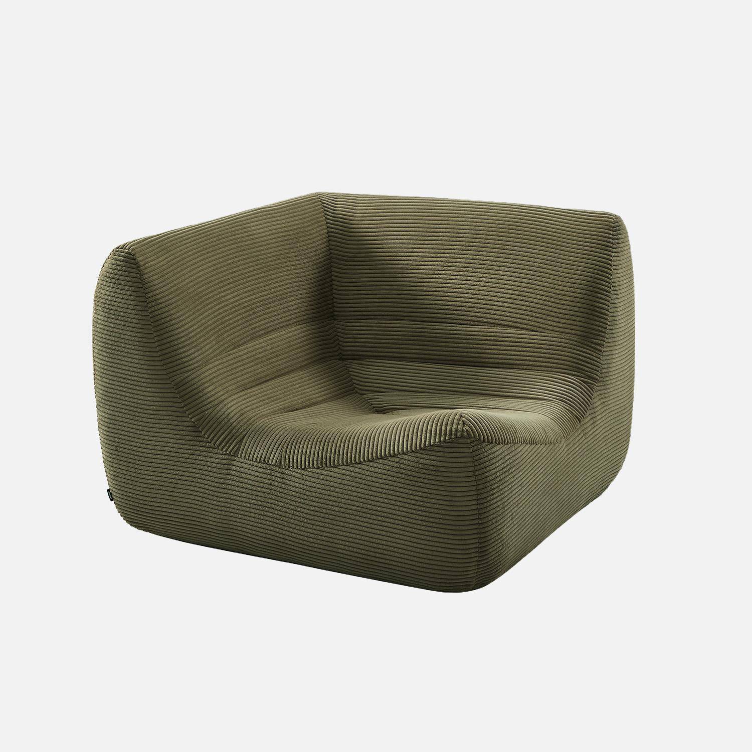 Poltrona angolare in velluto a coste, 1 posto Verde kaki - 100x100x72 cm,sweeek,Photo2