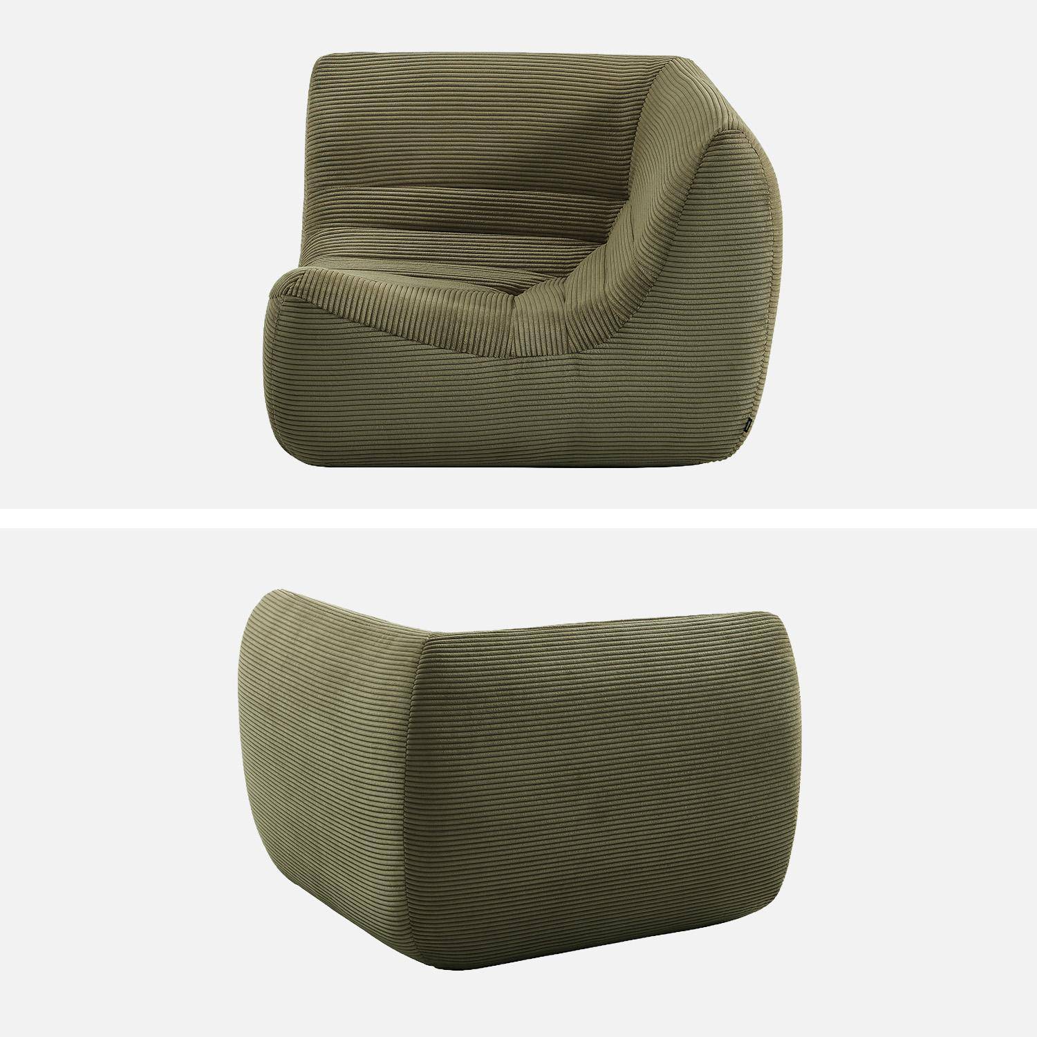 Chauffeuse d'angle velours côtelé 1 place kaki - Sokol Photo3
