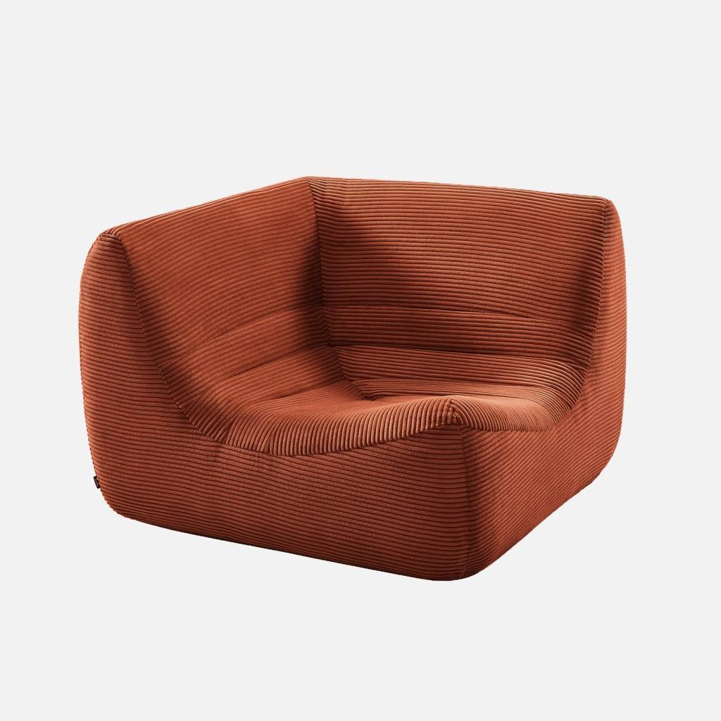 Chauffeuse d'angle velours côtelé 1 place terracotta