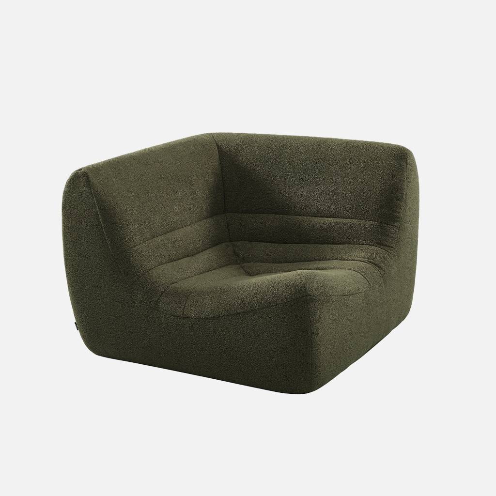 Chauffeuse d'angle bouclette texturée 1 place kaki