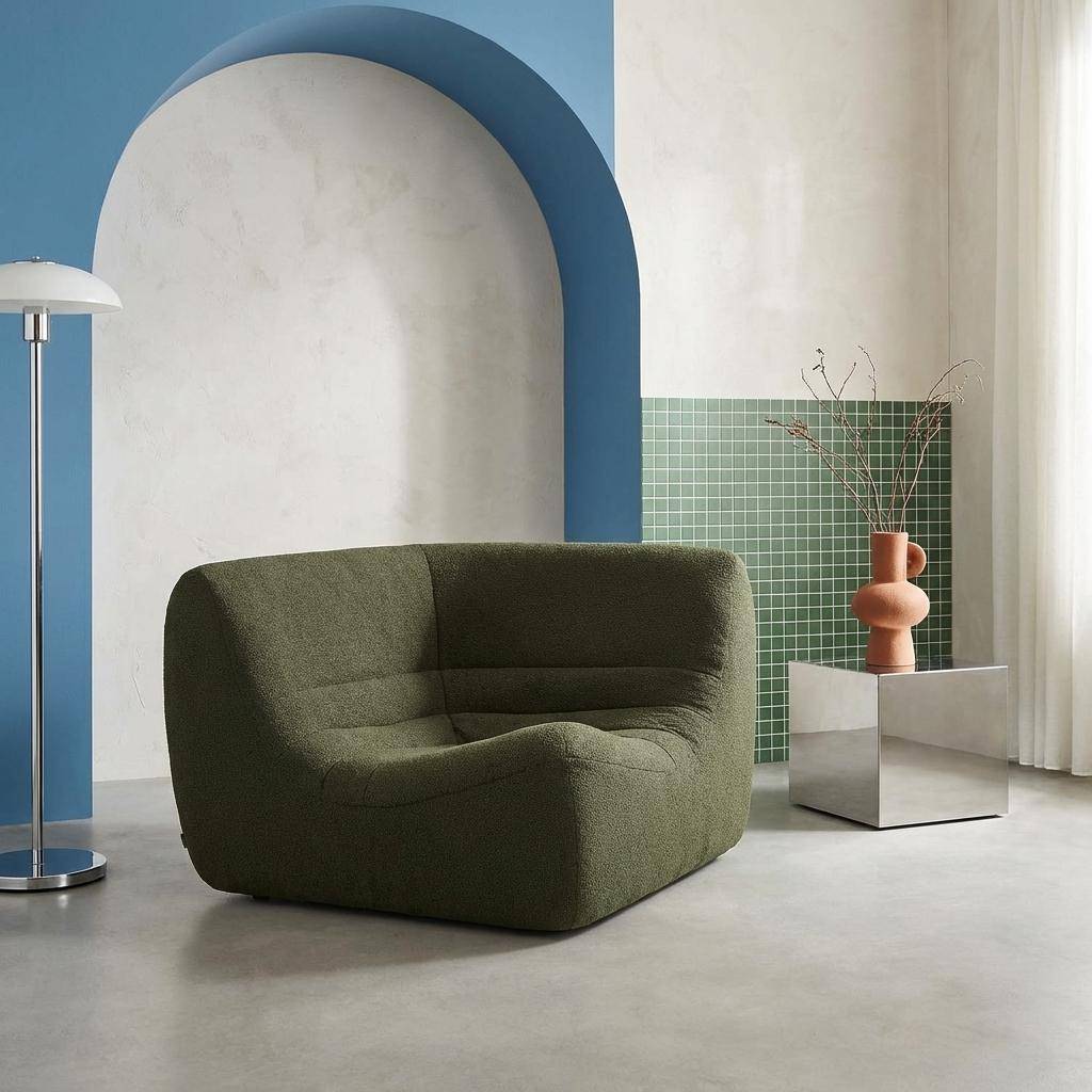 Poltrona angolare in bouclé testurizzato 1 posto Verde kaki - 100x100x72 cm Photo1