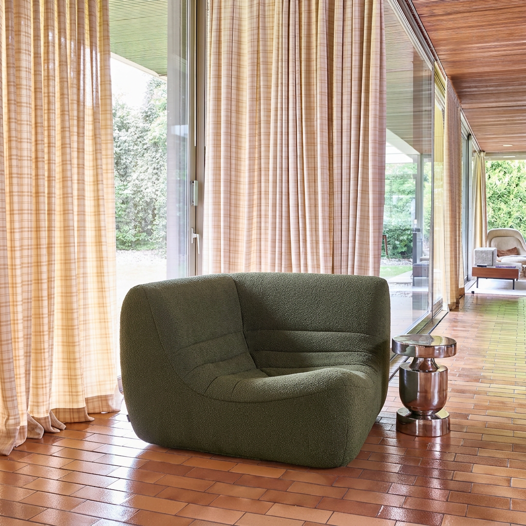 Poltrona angolare in bouclé testurizzato Verde kaki - 100x100x72 cm Photo1