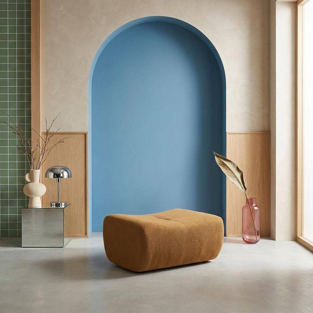 Puf, reposapiés para sillón Sokol con tejido bouclé texturizado Mostaza - 88x70x35 cm Photo1