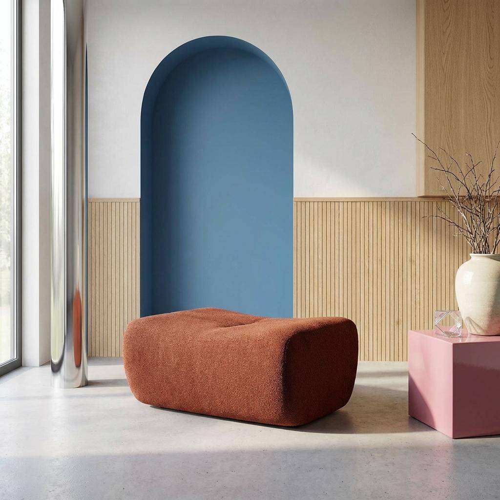 Puf, reposapiés para sillón Sokol con tejido bouclé texturizado Terracotta - 88x70x35 cm Photo1