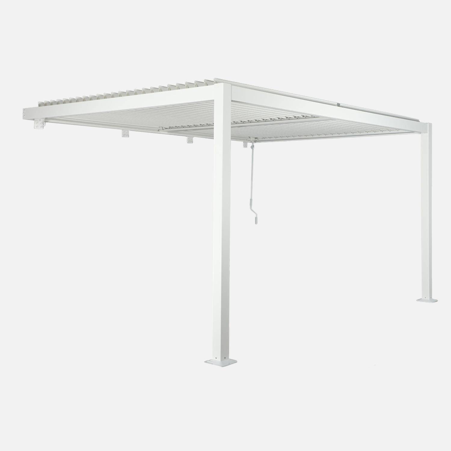 Pergola bioclimatique aluminium adossée lames orientables 4x3m blanc Palace Photo2