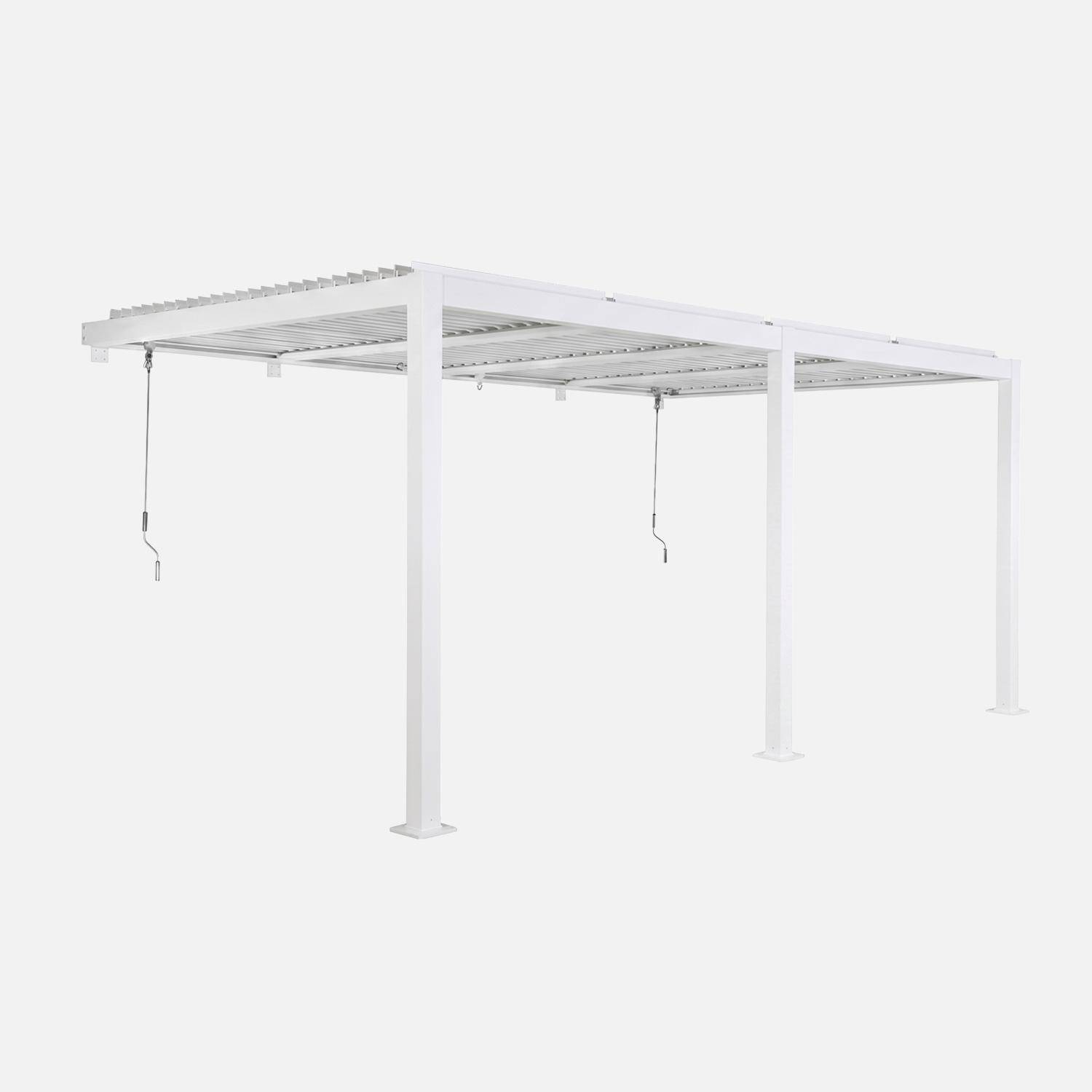Pergola bioclimatique aluminium adossée lames orientables 5x3m blanc Palace Photo2