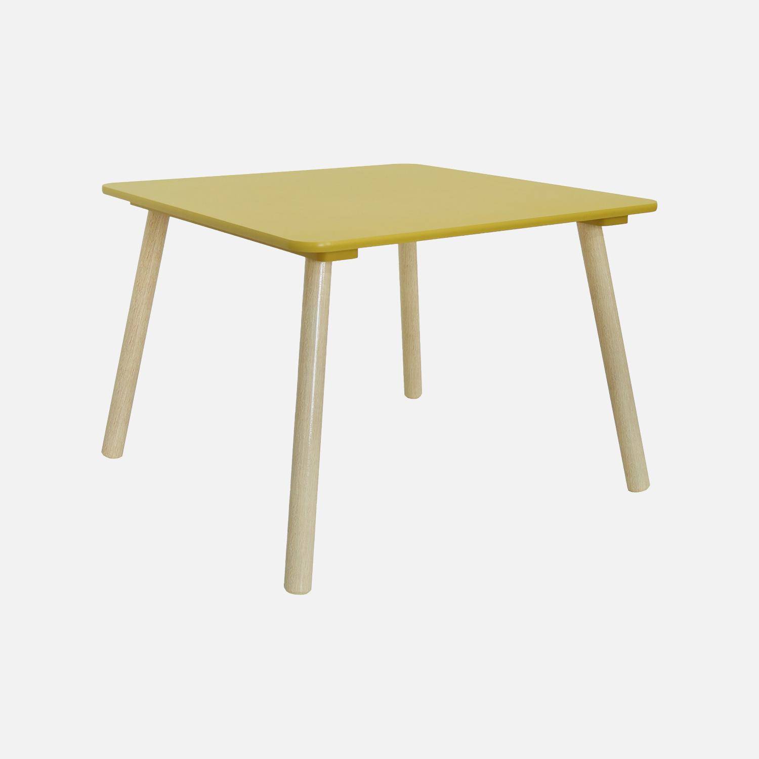 Table carrée enfant bois de pin 2 assises jaune - Judith Photo6