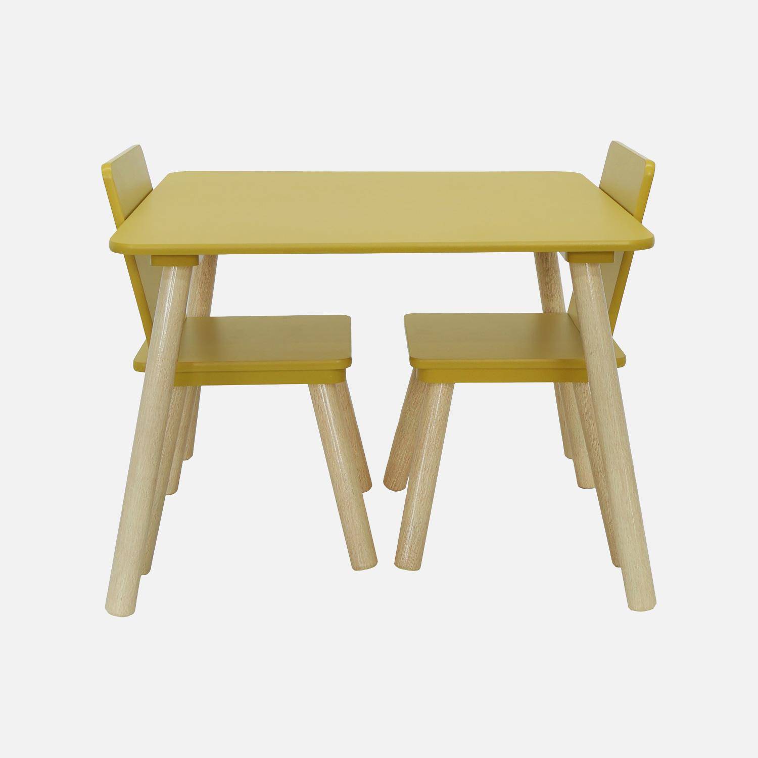 Table carrée enfant bois de pin 2 assises jaune - Judith Photo4