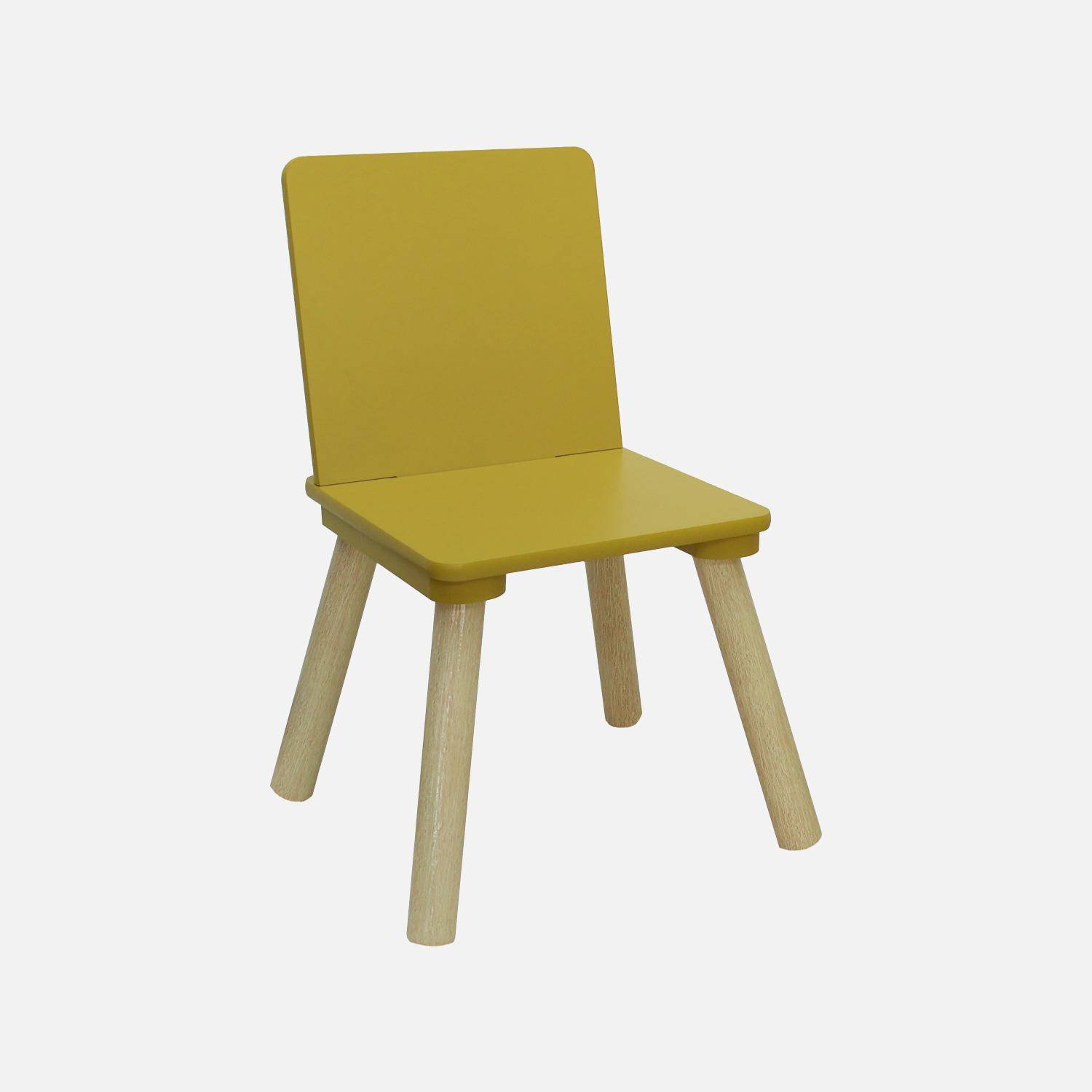 Table carrée enfant bois de pin 2 assises jaune - Judith Photo5