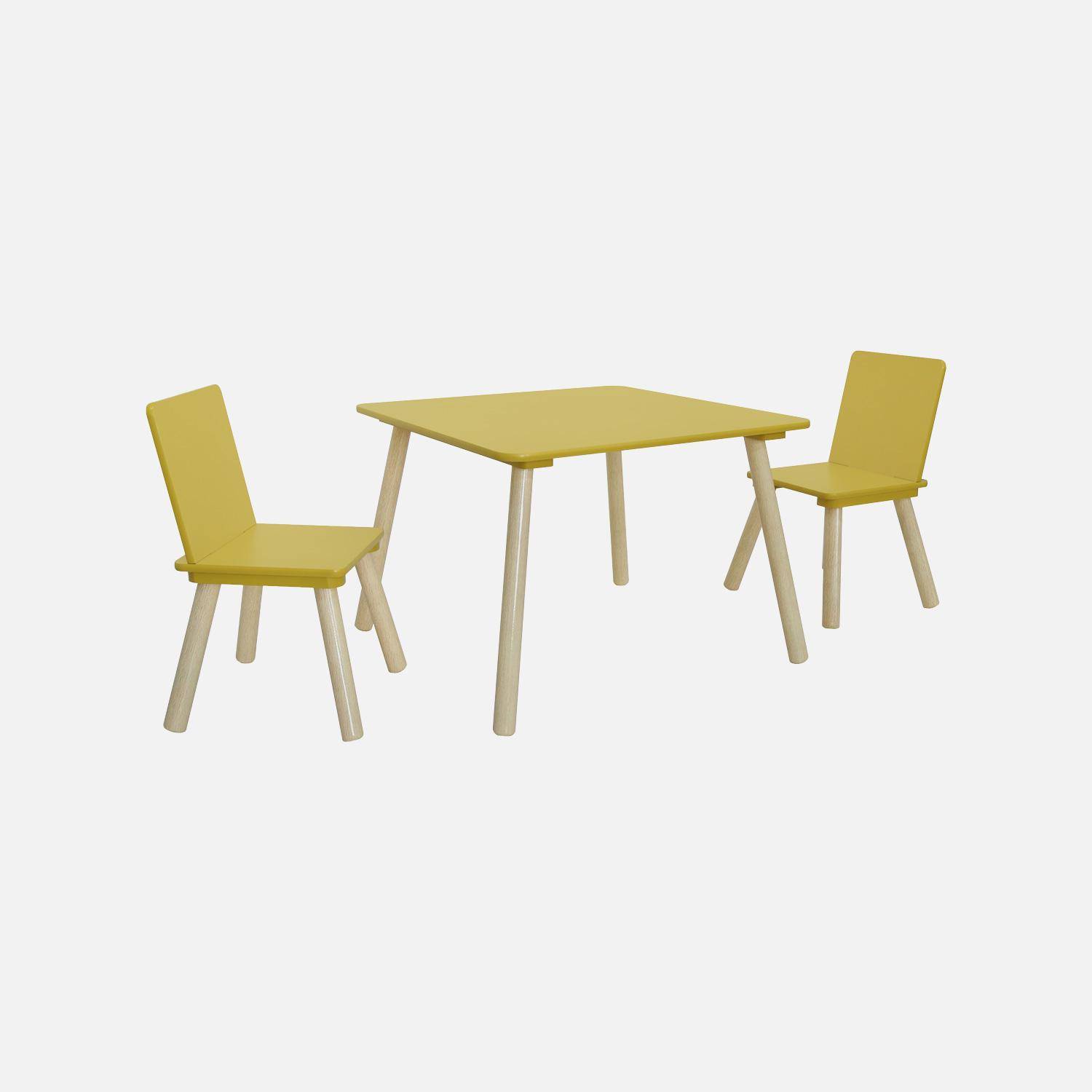 Table carrée enfant bois de pin 2 assises jaune - Judith,sweeek,Photo2