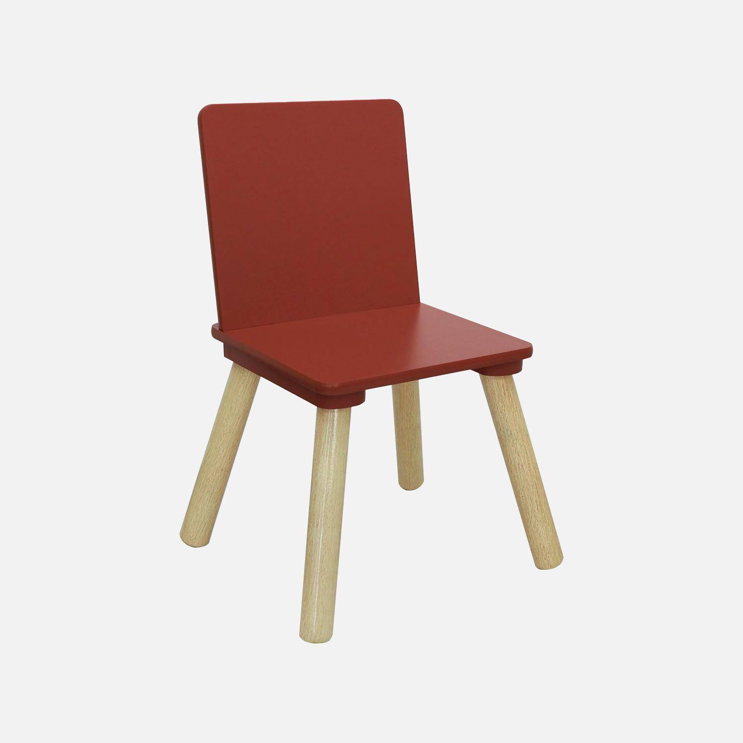 Table carrée enfant bois de pin 2 assises terracotta - Judith Photo5