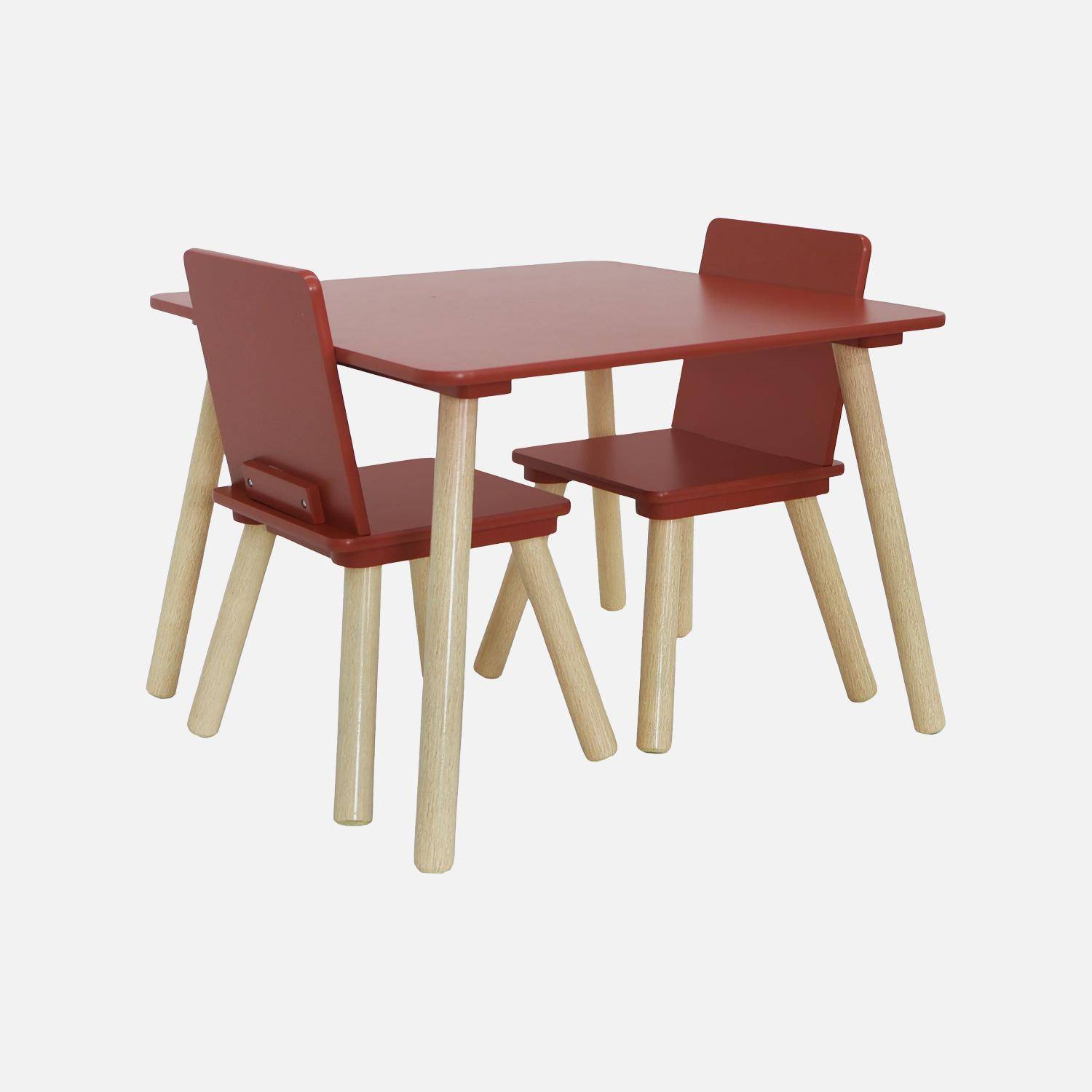 Table carrée enfant bois de pin 2 assises terracotta - Judith Photo3