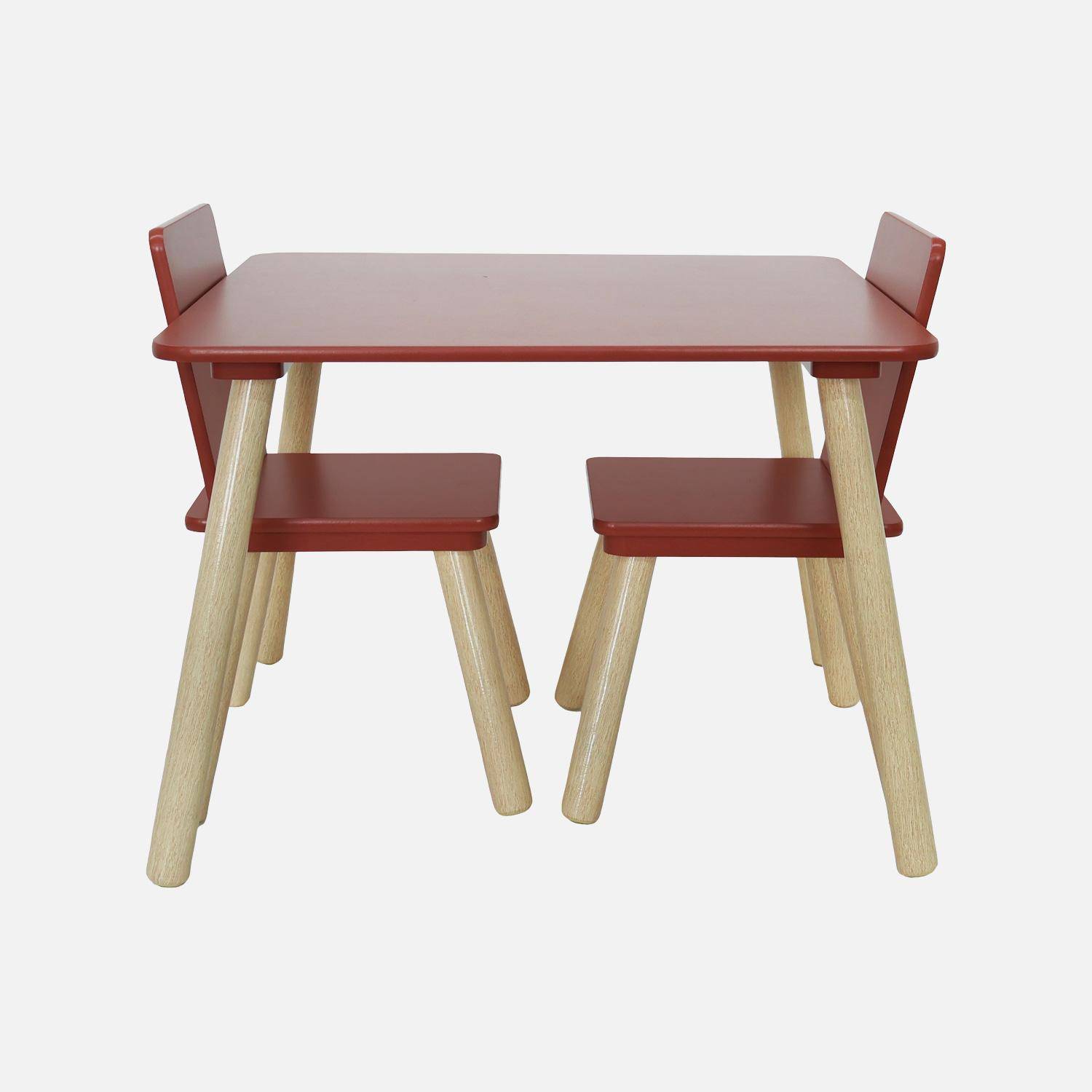 Table carrée enfant bois de pin 2 assises terracotta - Judith Photo4