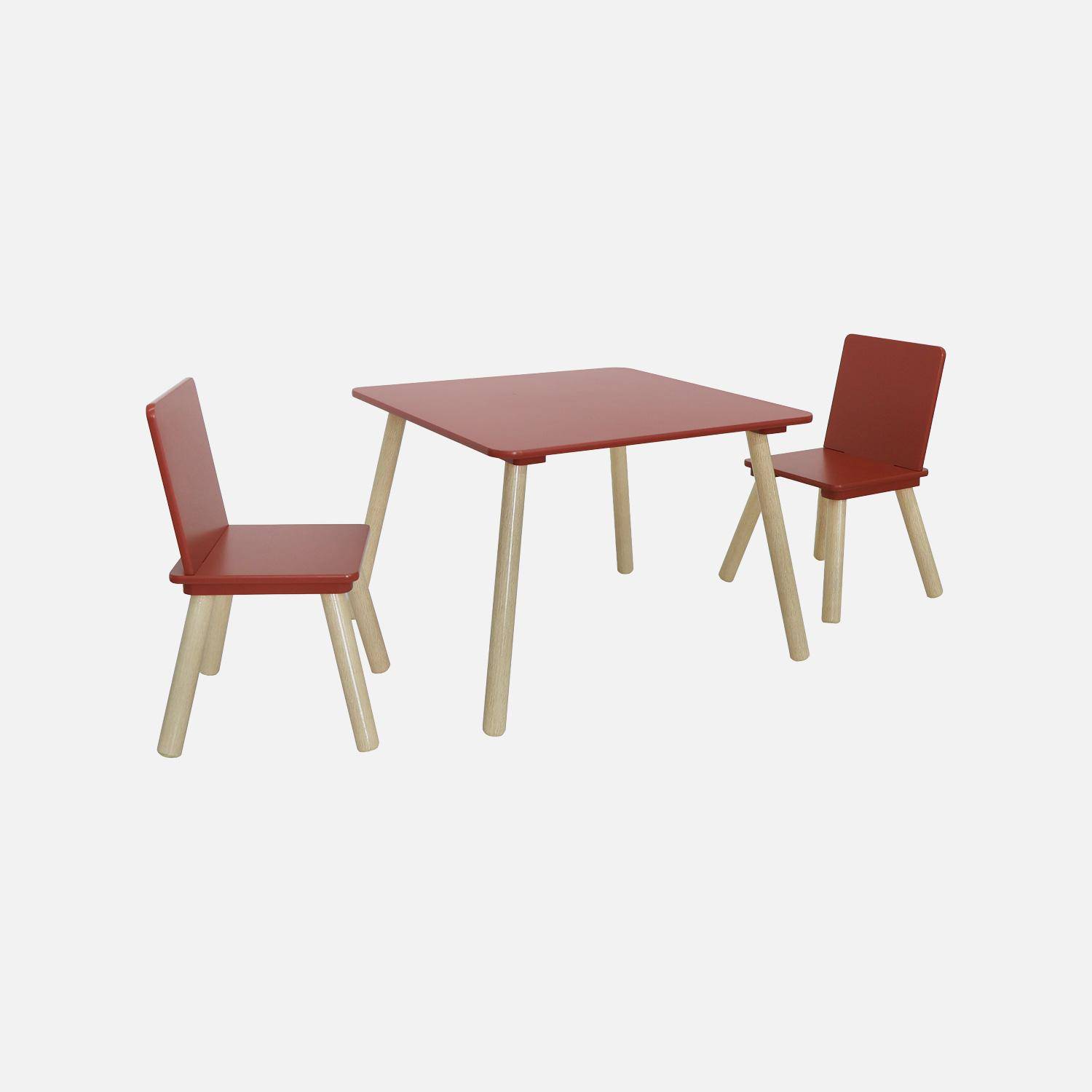 Table carrée enfant bois de pin 2 assises terracotta - Judith Photo2