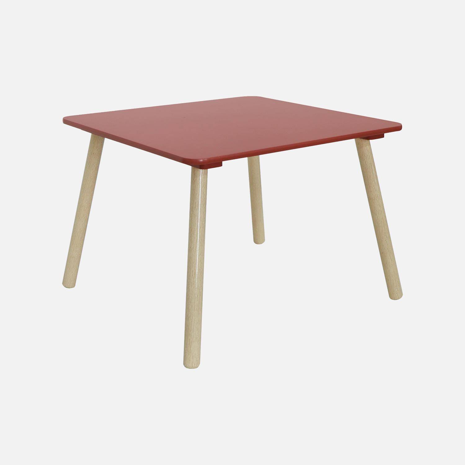 Table carrée enfant bois de pin 2 assises terracotta - Judith,sweeek,Photo6