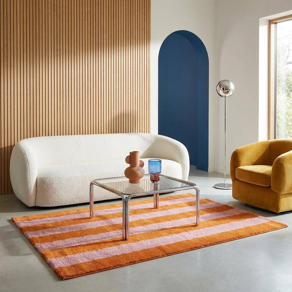 Tapete interior com riscas laranja e rosa - 230x160x20 cm,sweeek,Photo2