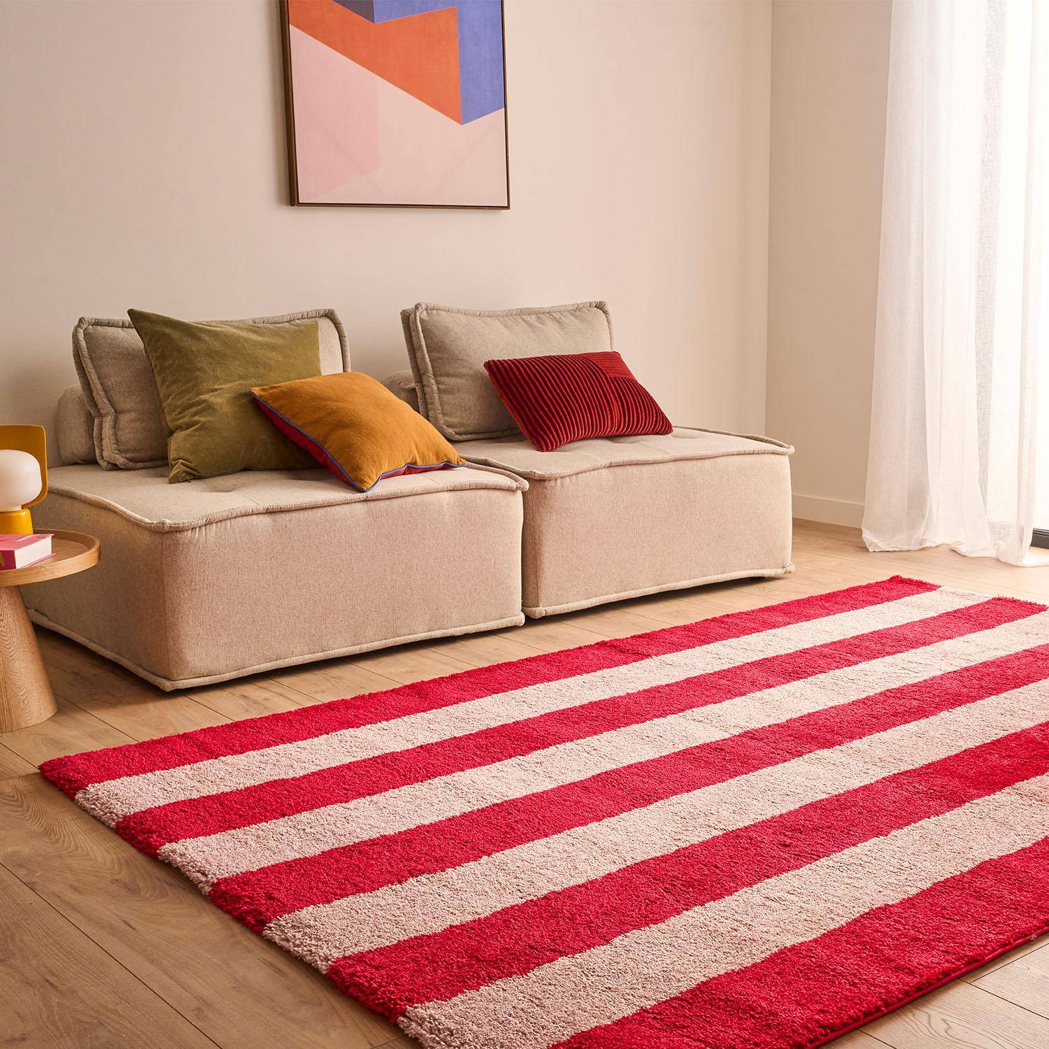 Tappeto da interno a righe rosse e rosa - 140x20x80 cm Photo1