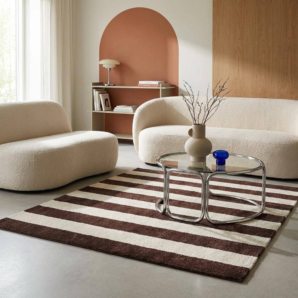 Tapis intérieur rayures marron et blanc 80x140cm - Pablo,sweeek,Photo2