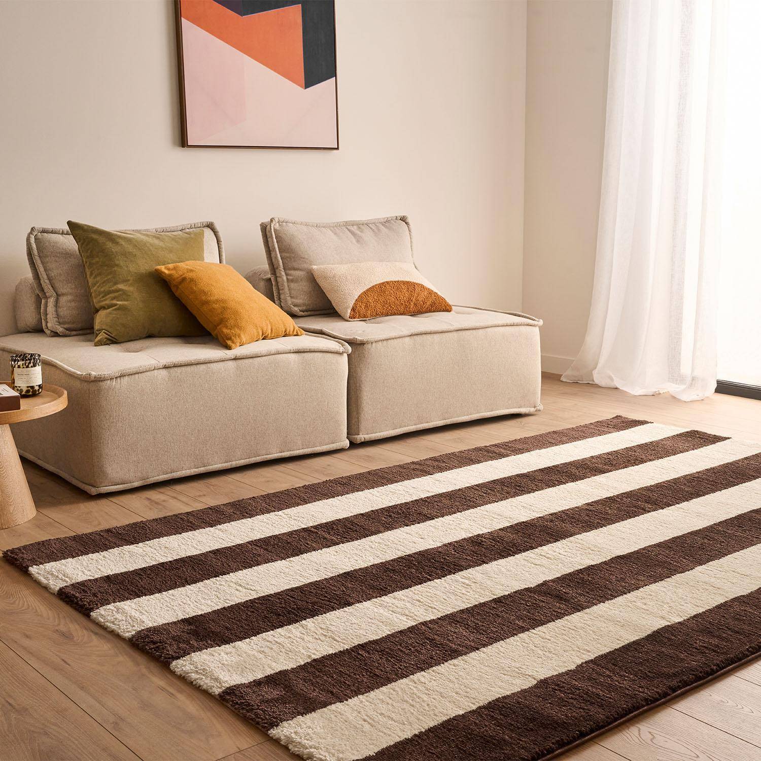 Tapete interior listras marrom e branco - 230x20x160 cm Photo1