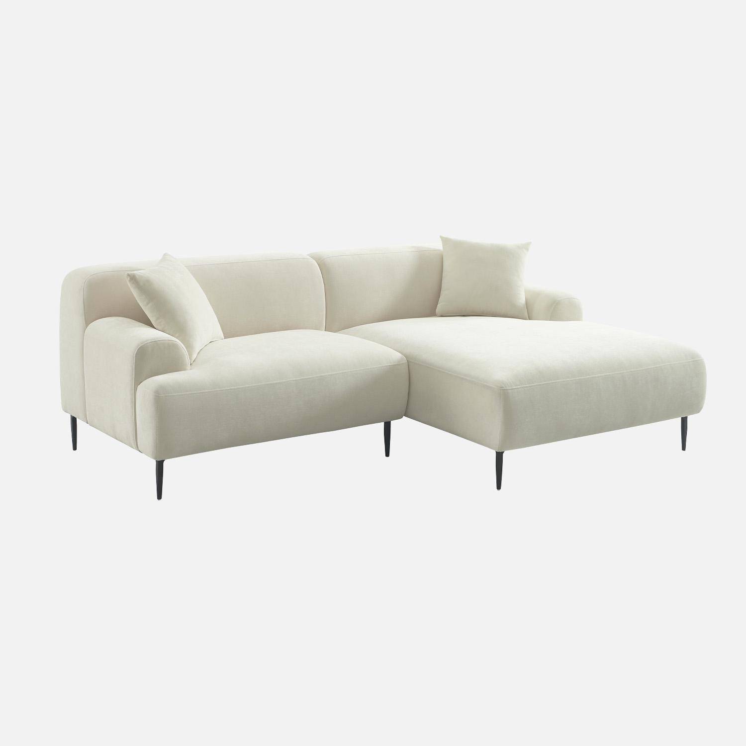 Canapé d'angle droite 3 places tissu crème, pieds métal - Watson Photo1