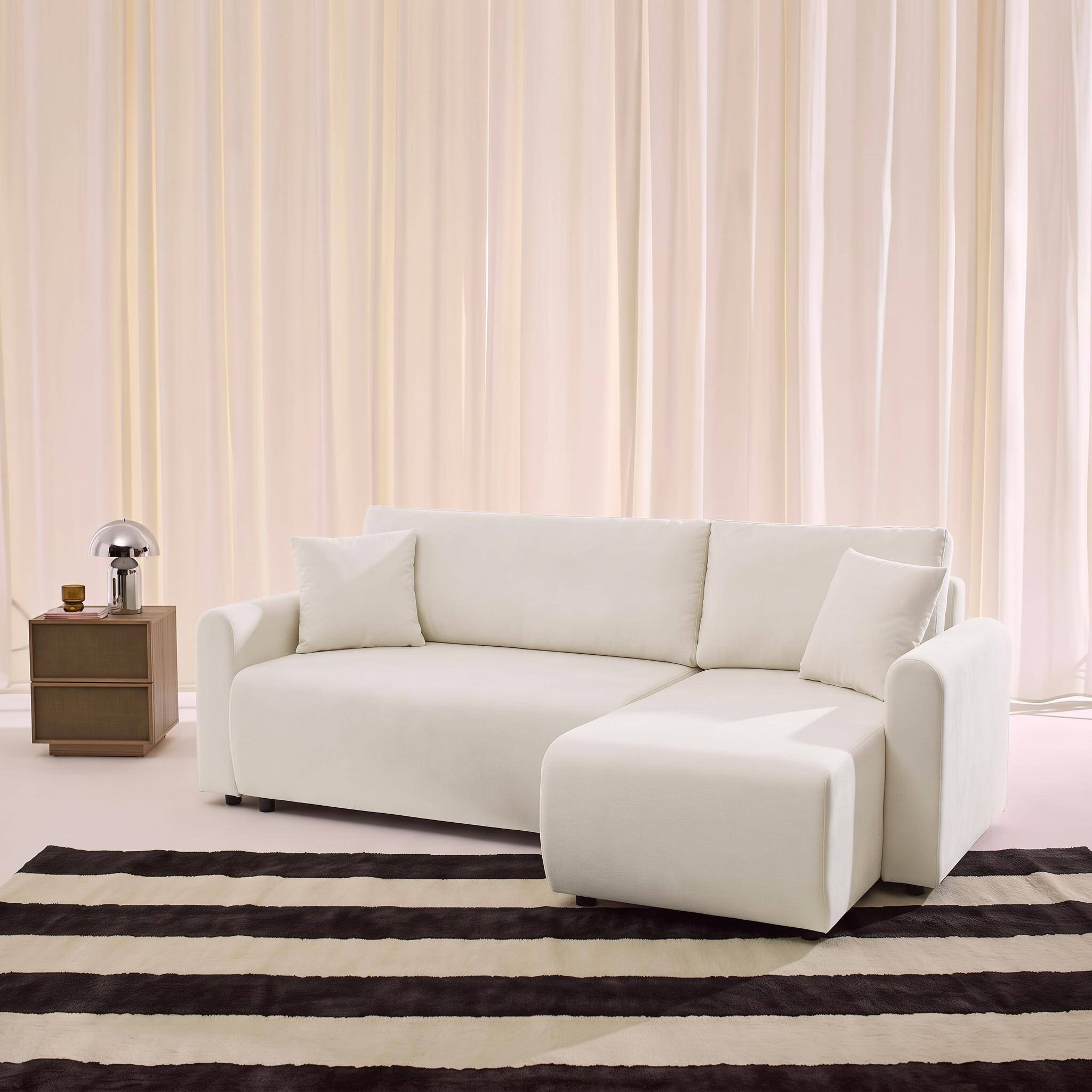 Canapé d'angle réversible, convertible, 3 places tissu avec coffre crème - Berlin,sweeek,Photo2