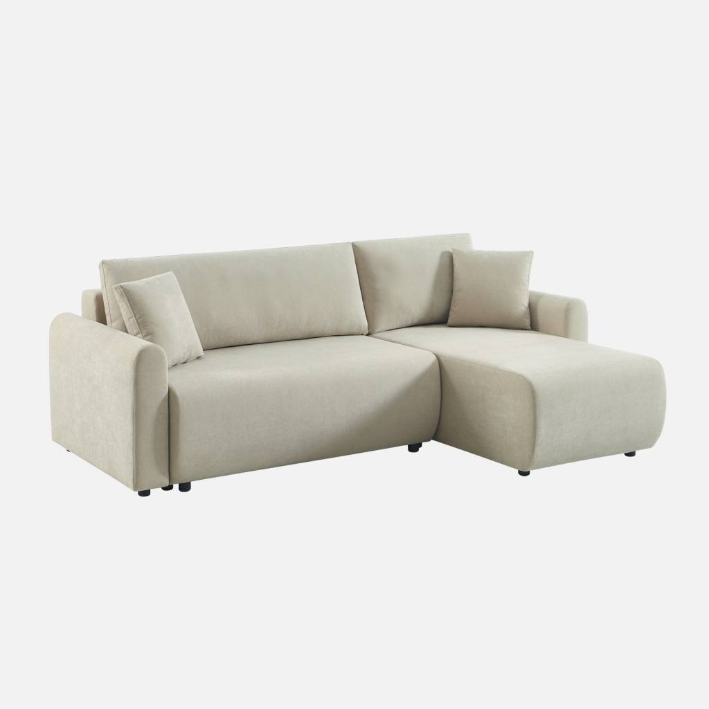 Divano angolare reversibile in tessuto con contenitore, 3 posti, Beige
