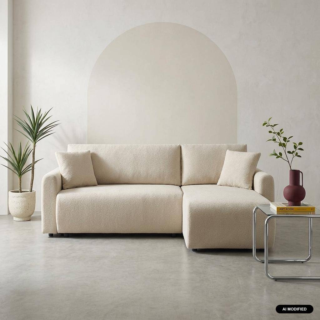 Canapé d'angle réversible, convertible, 3 places tissu avec coffre beige - Berlin Photo1