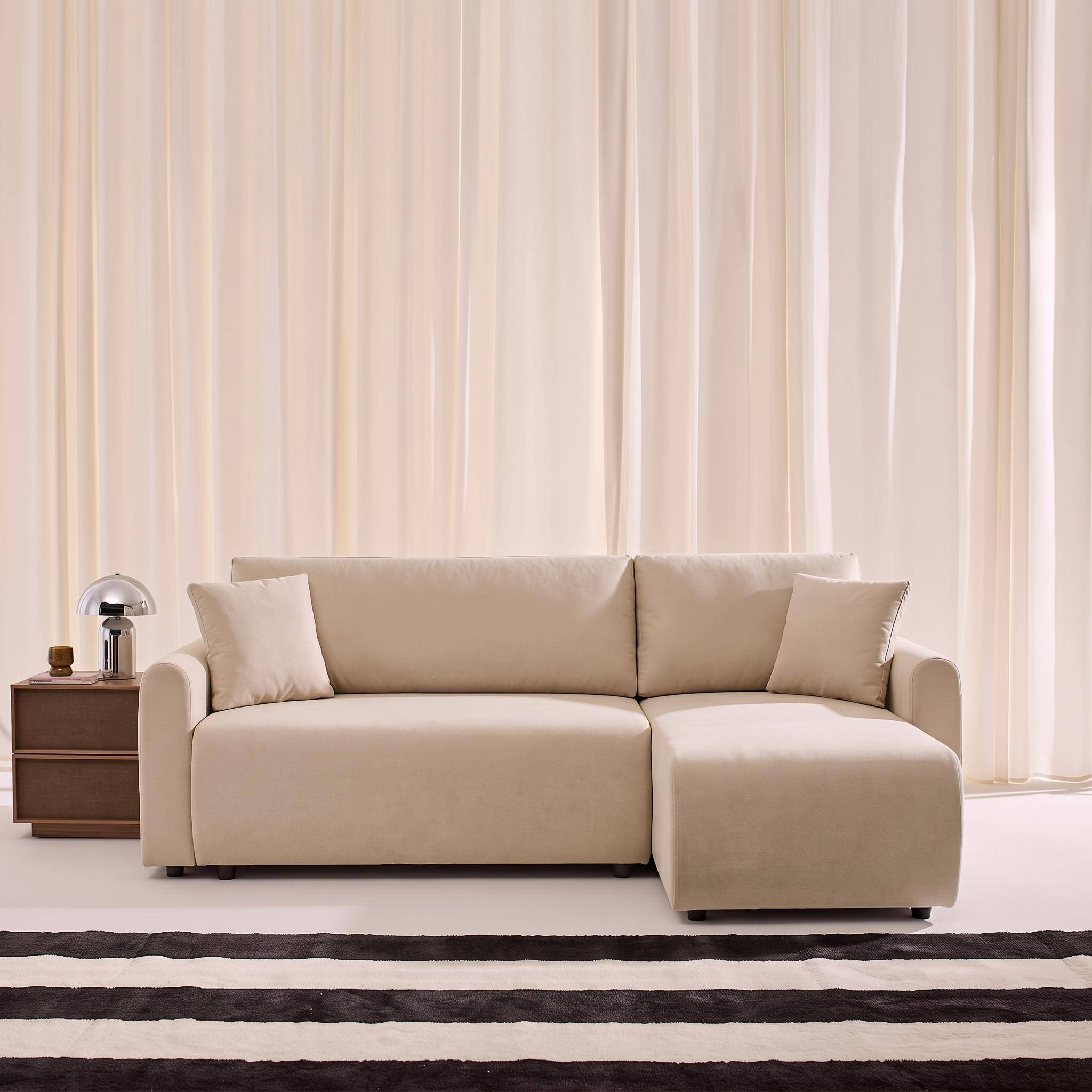 Canapé d'angle réversible, convertible, 3 places tissu avec coffre beige - Berlin Photo1