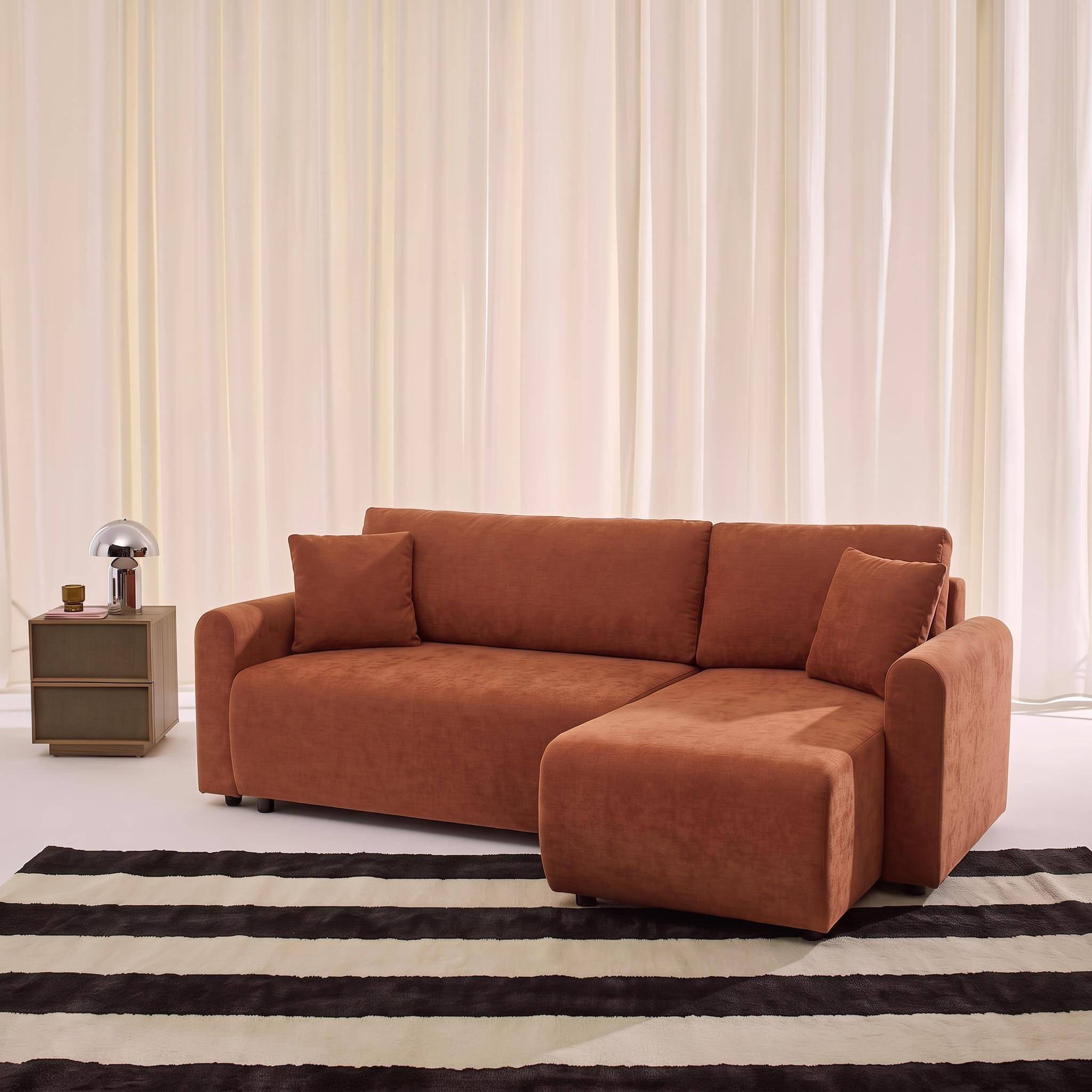 Canapé d'angle réversible, convertible, 3 places tissu avec coffre terracotta - Berlin Photo2