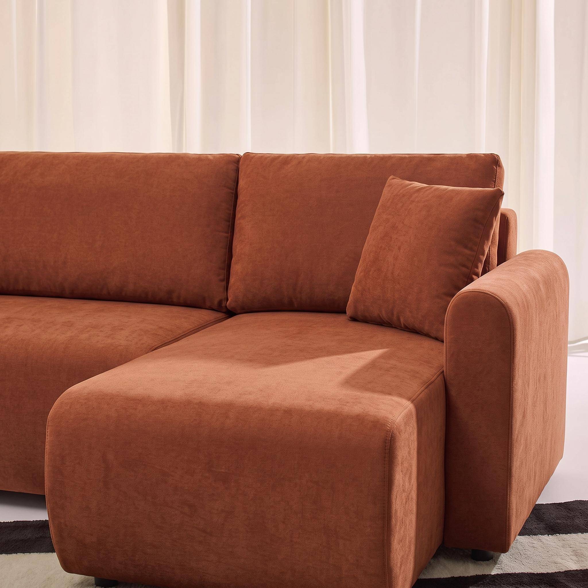 Canapé d'angle réversible, convertible, 3 places tissu avec coffre terracotta - Berlin Photo4