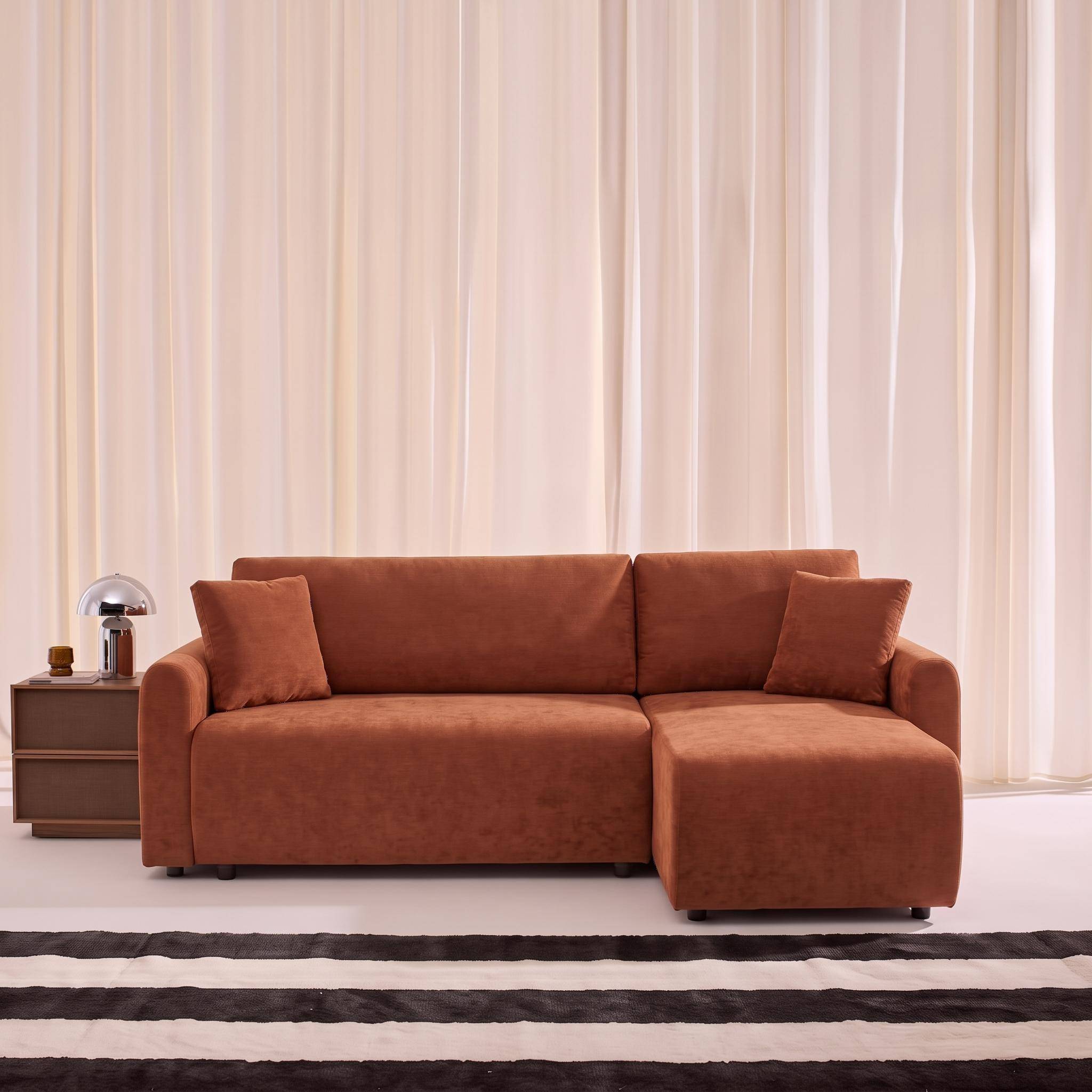 Canapé d'angle réversible, convertible, 3 places tissu avec coffre terracotta - Berlin Photo1
