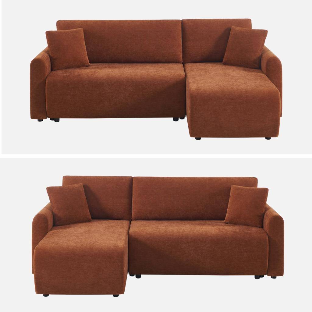 Canapé d'angle réversible, convertible, 3 places tissu avec coffre terracotta - Berlin Photo7