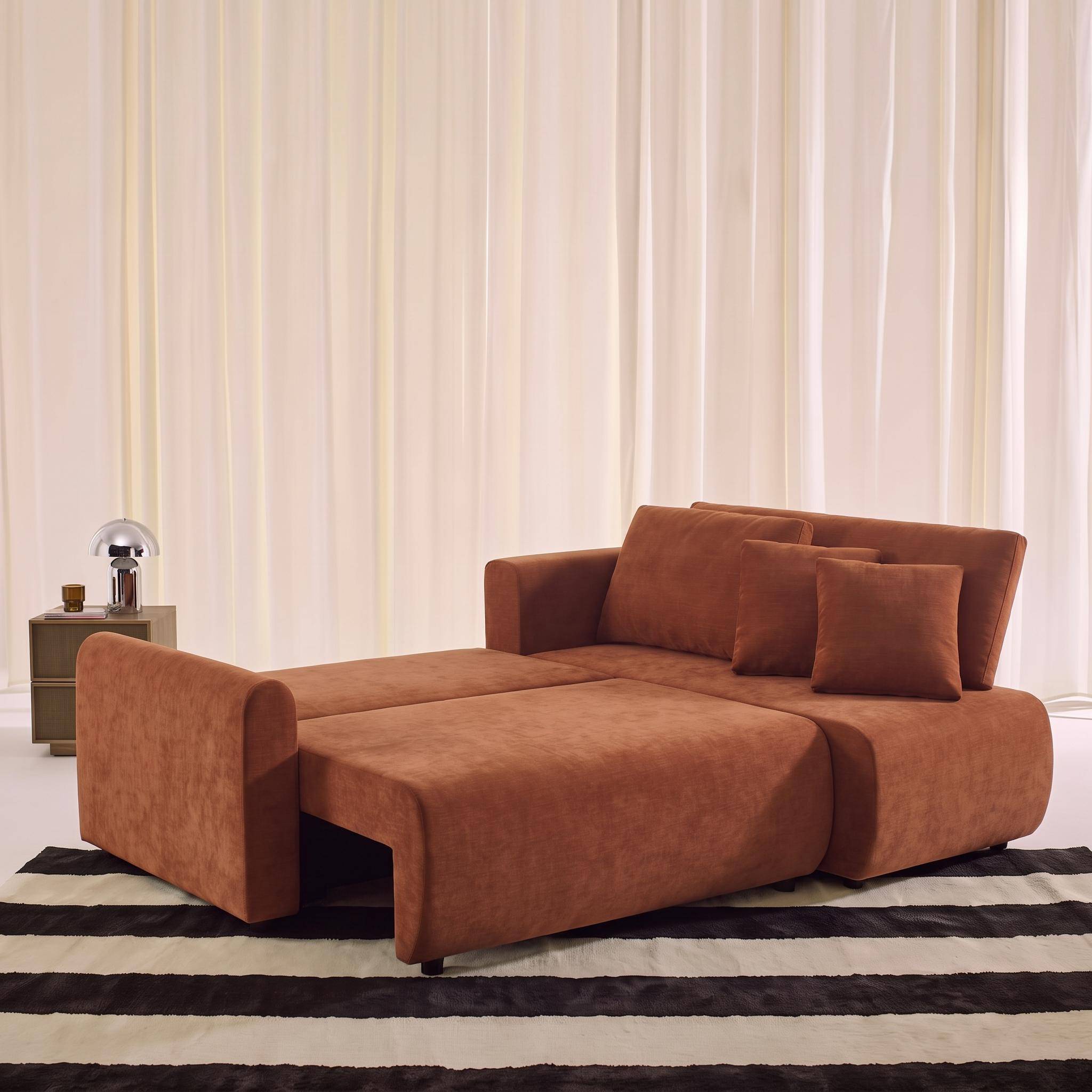 Canapé d'angle réversible, convertible, 3 places tissu avec coffre terracotta - Berlin,sweeek,Photo3