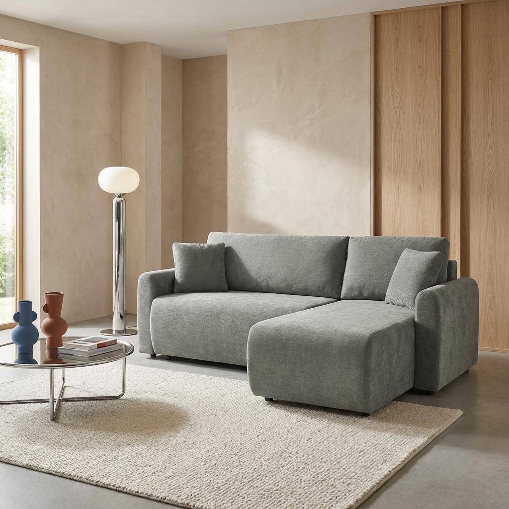 Canapé d'angle réversible, convertible, 3 places tissu avec coffre gris - Berlin,sweeek,Photo1
