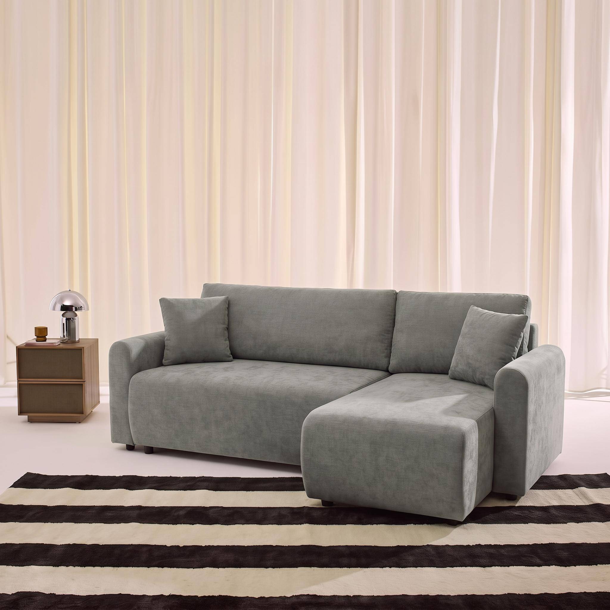 Canapé d'angle réversible, convertible, 3 places tissu avec coffre gris - Berlin,sweeek,Photo2