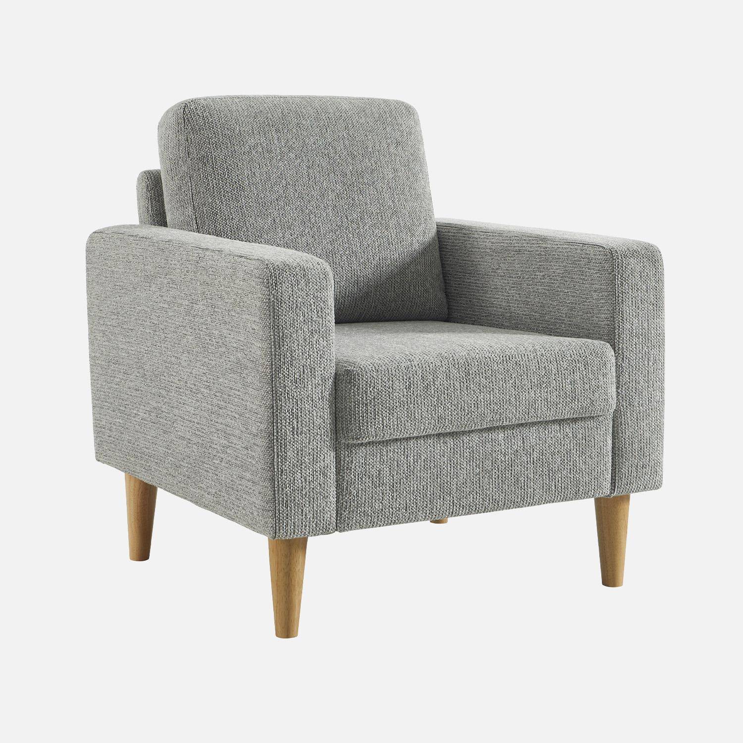 Fauteuil bois d'hévéa et tissu chenille gris clair - Bjorn Photo2