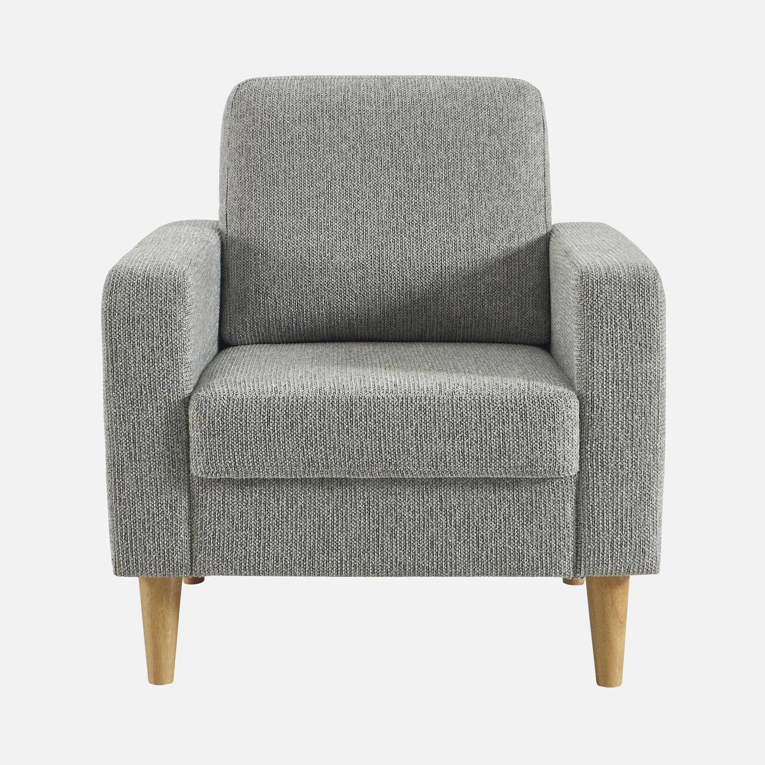 Fauteuil bois d'hévéa et tissu chenille gris clair - Bjorn,sweeek,Photo3