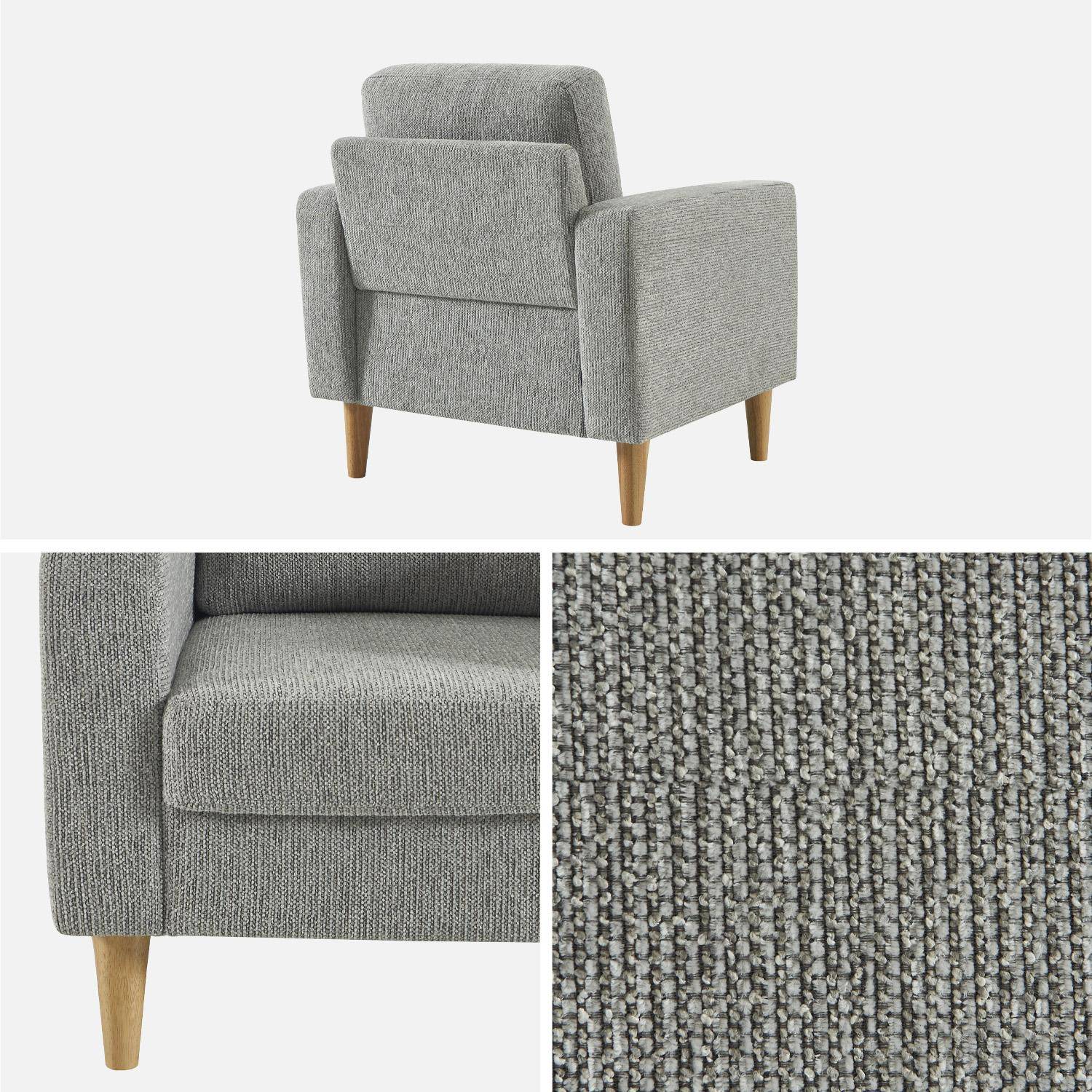 Fauteuil bois d'hévéa et tissu chenille gris clair - Bjorn Photo4