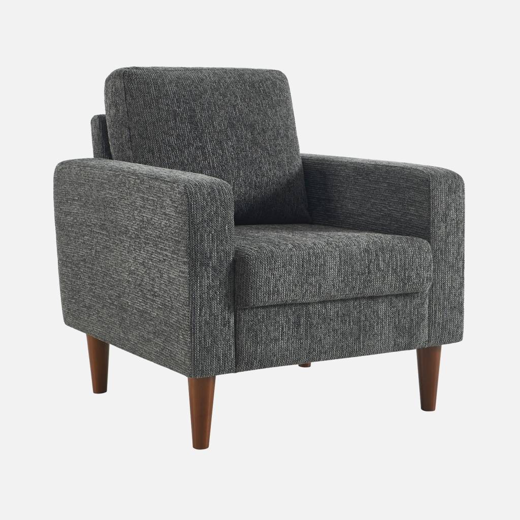 Fauteuil bois d'hévéa et tissu chenille gris foncé