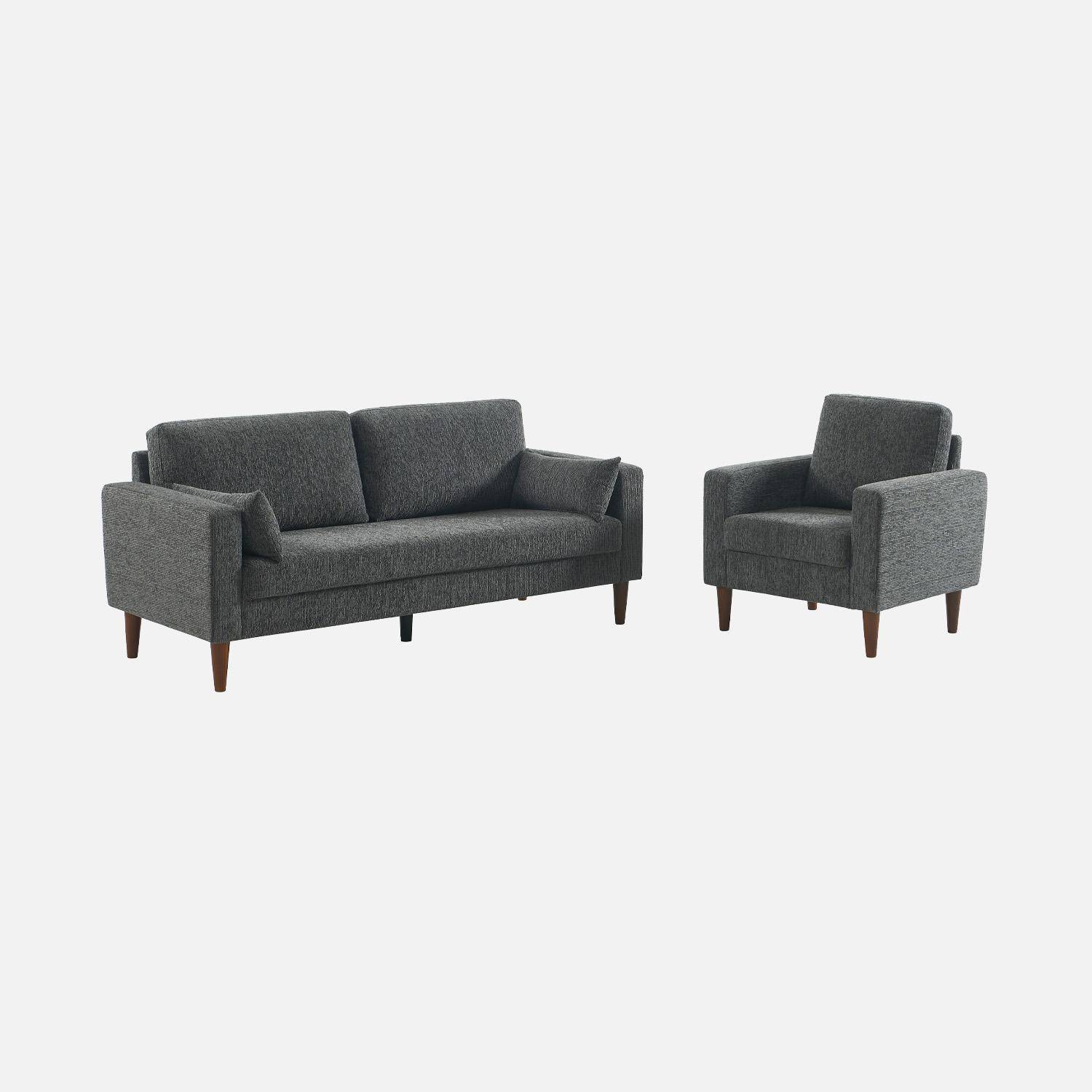 Fauteuil bois d'hévéa et tissu chenille gris foncé - Bjorn Photo5