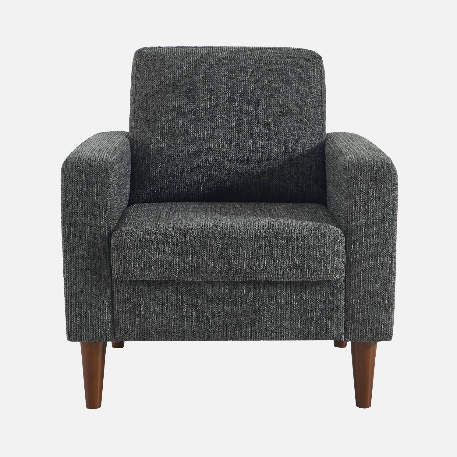 Fauteuil bois d'hévéa et tissu chenille gris foncé - Bjorn,sweeek,Photo3