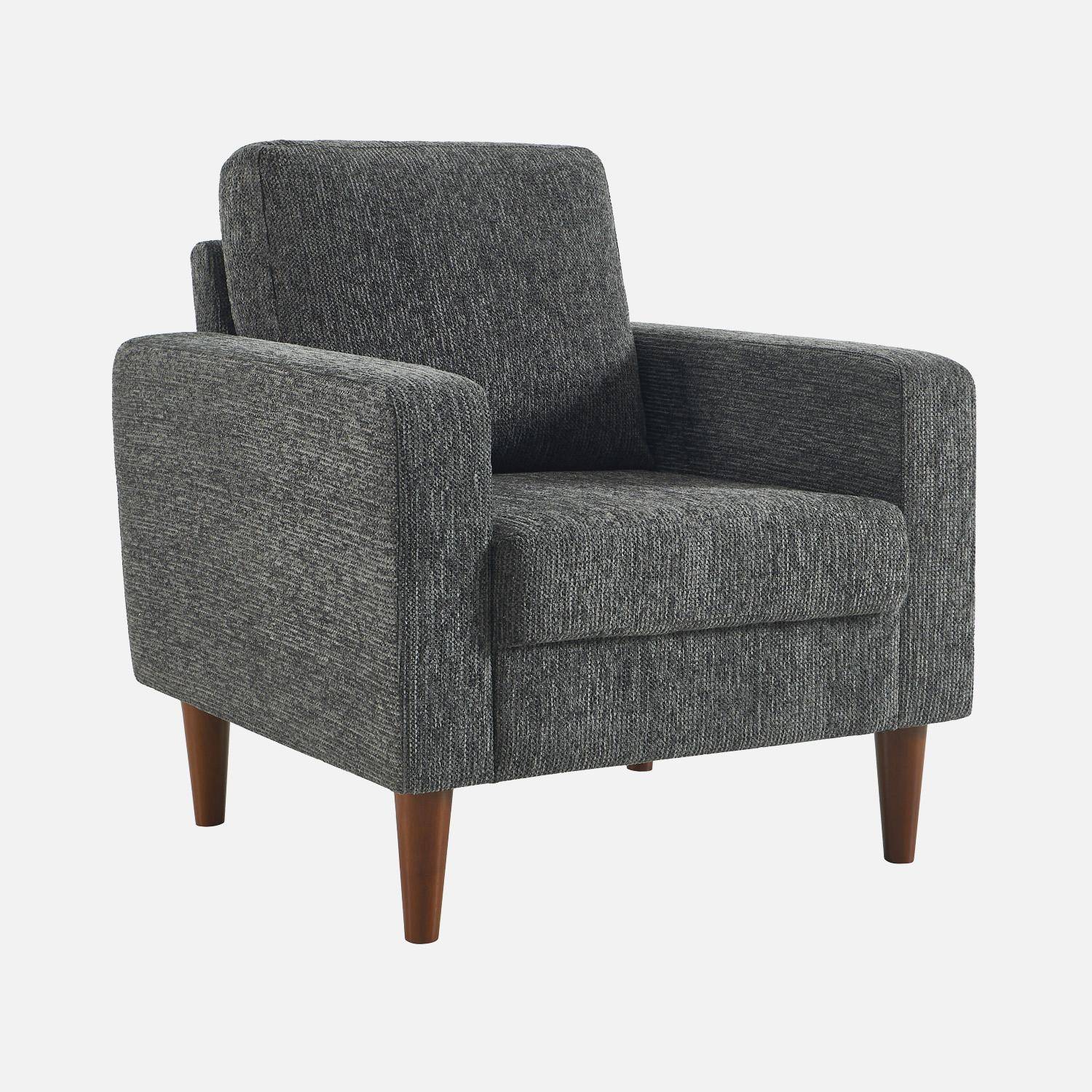 Fauteuil bois d'hévéa et tissu chenille gris foncé - Bjorn Photo2