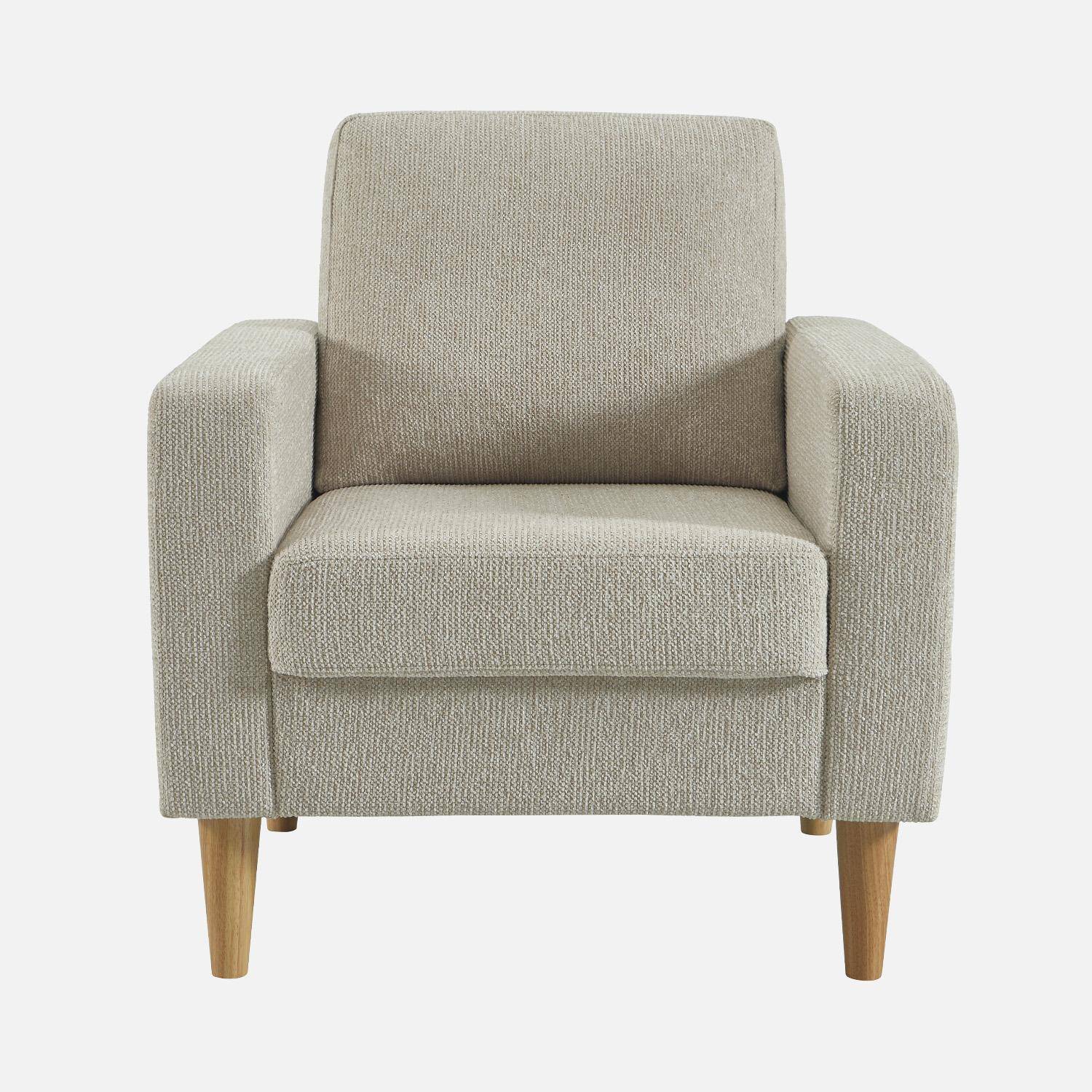 Fauteuil bois d'hévéa et tissu chenille beige - Bjorn,sweeek,Photo3