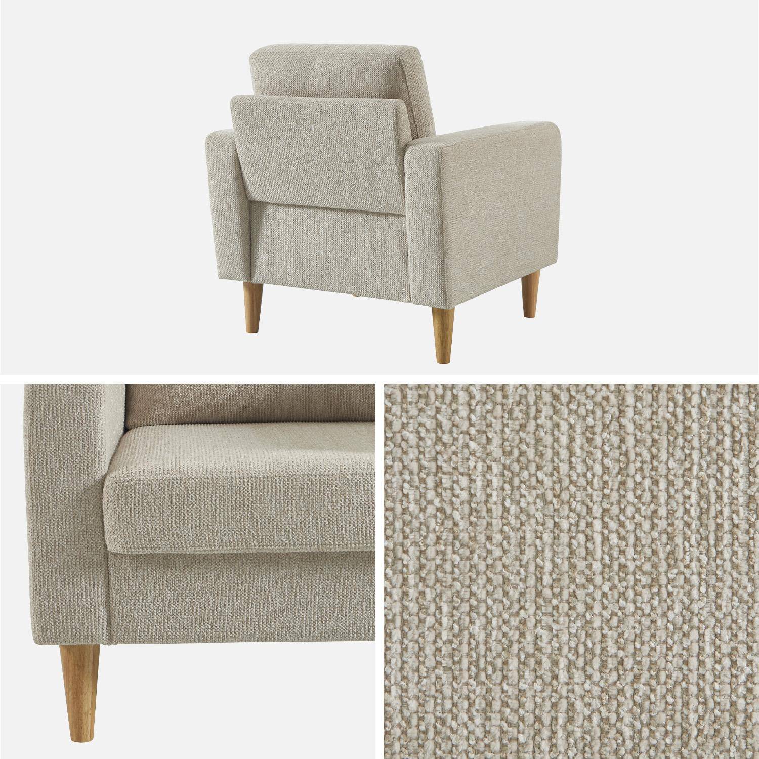 Fauteuil bois d'hévéa et tissu chenille beige - Bjorn Photo4